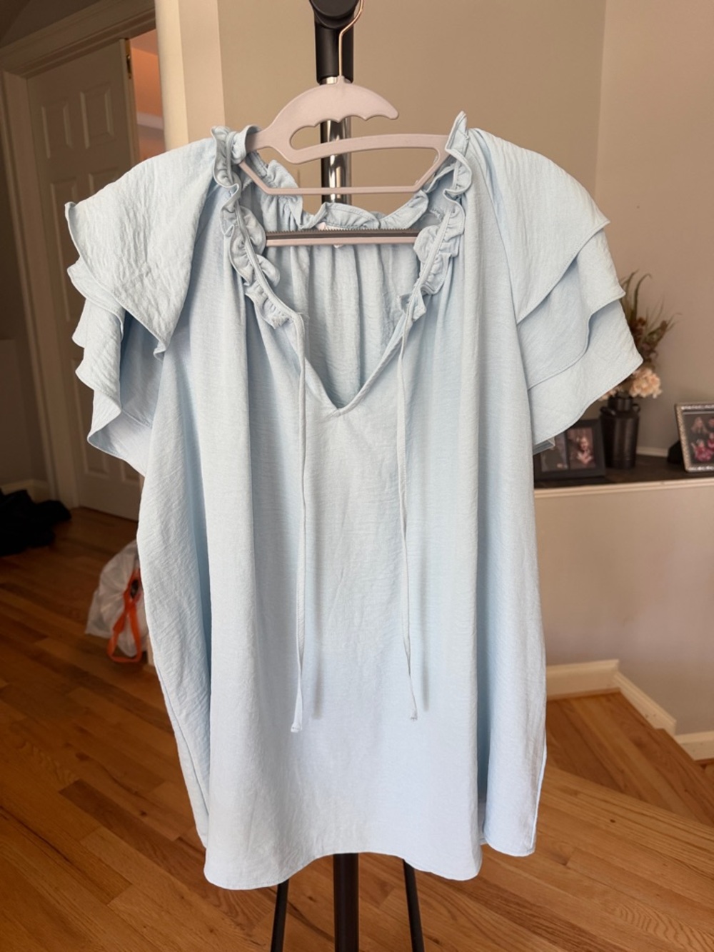 Cynthia Rowley Light Blue Ruffled Flutter Sleeve Top